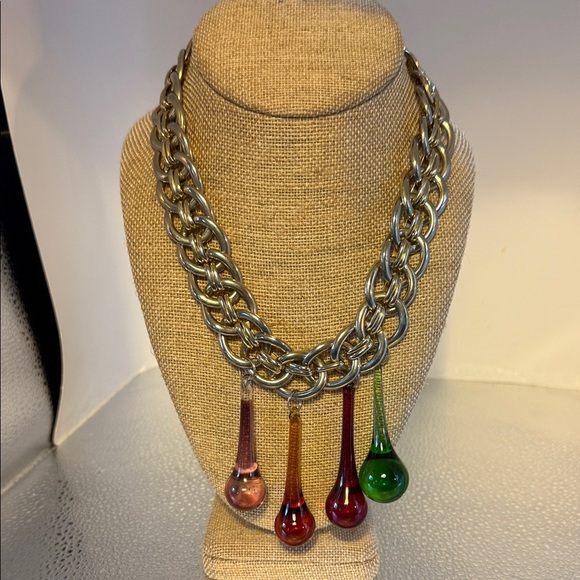 Vintage Multicolor Teardrop Pendant Necklace - Picture 1 of 3